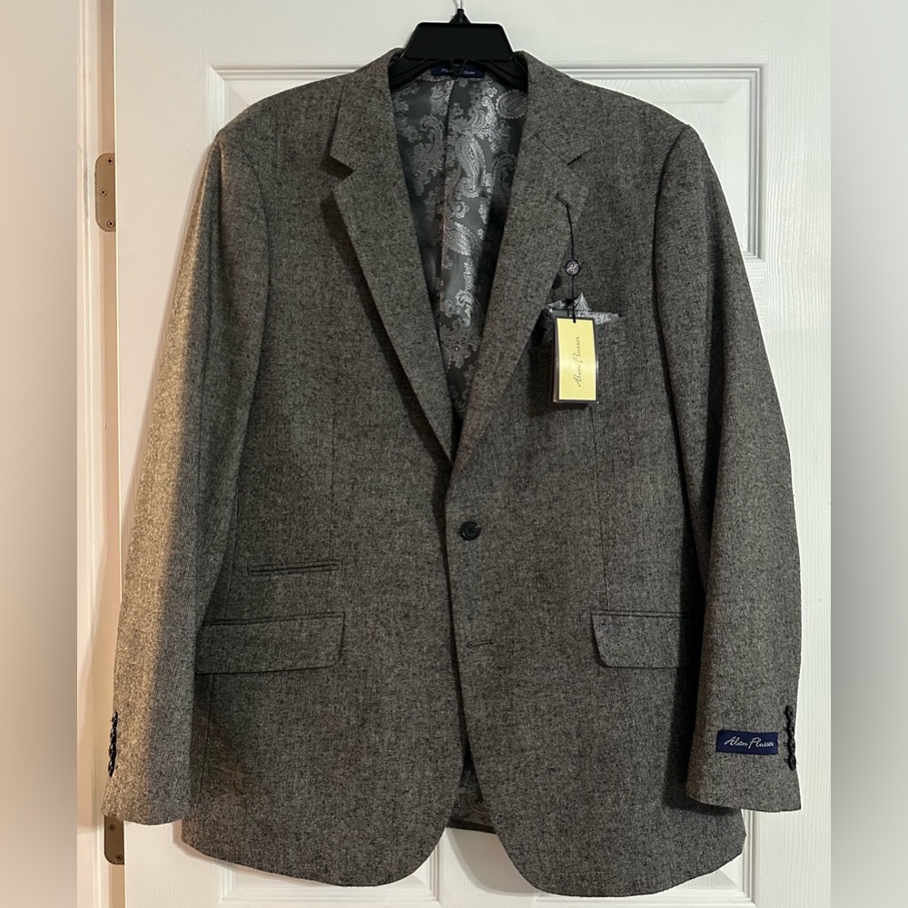 Alan Flusser Mens Grey Tweed Wool Blend Blazer Sport Coat 44L New With Tags